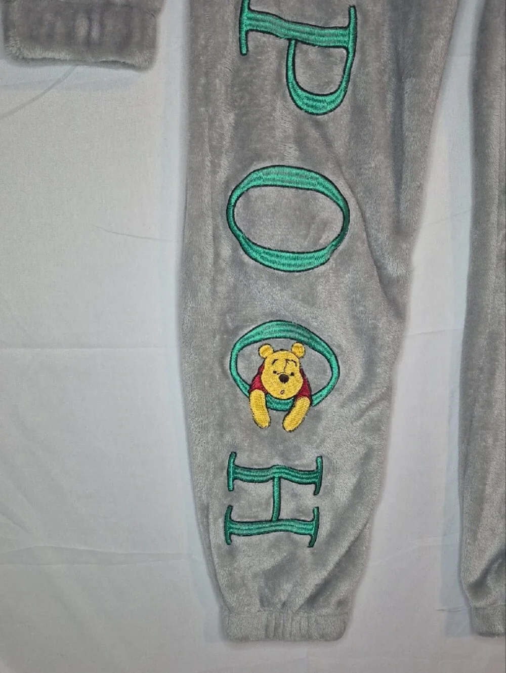 Disney Grey Plush Pooh Jogger Set with Green Embroidery